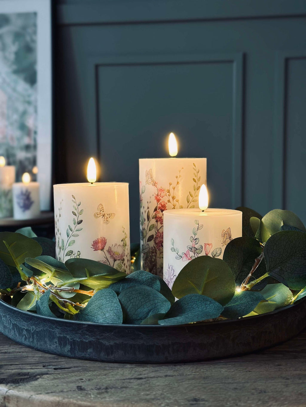 LED blockljus FLORA – Set med 3 st och fjärrkontroll