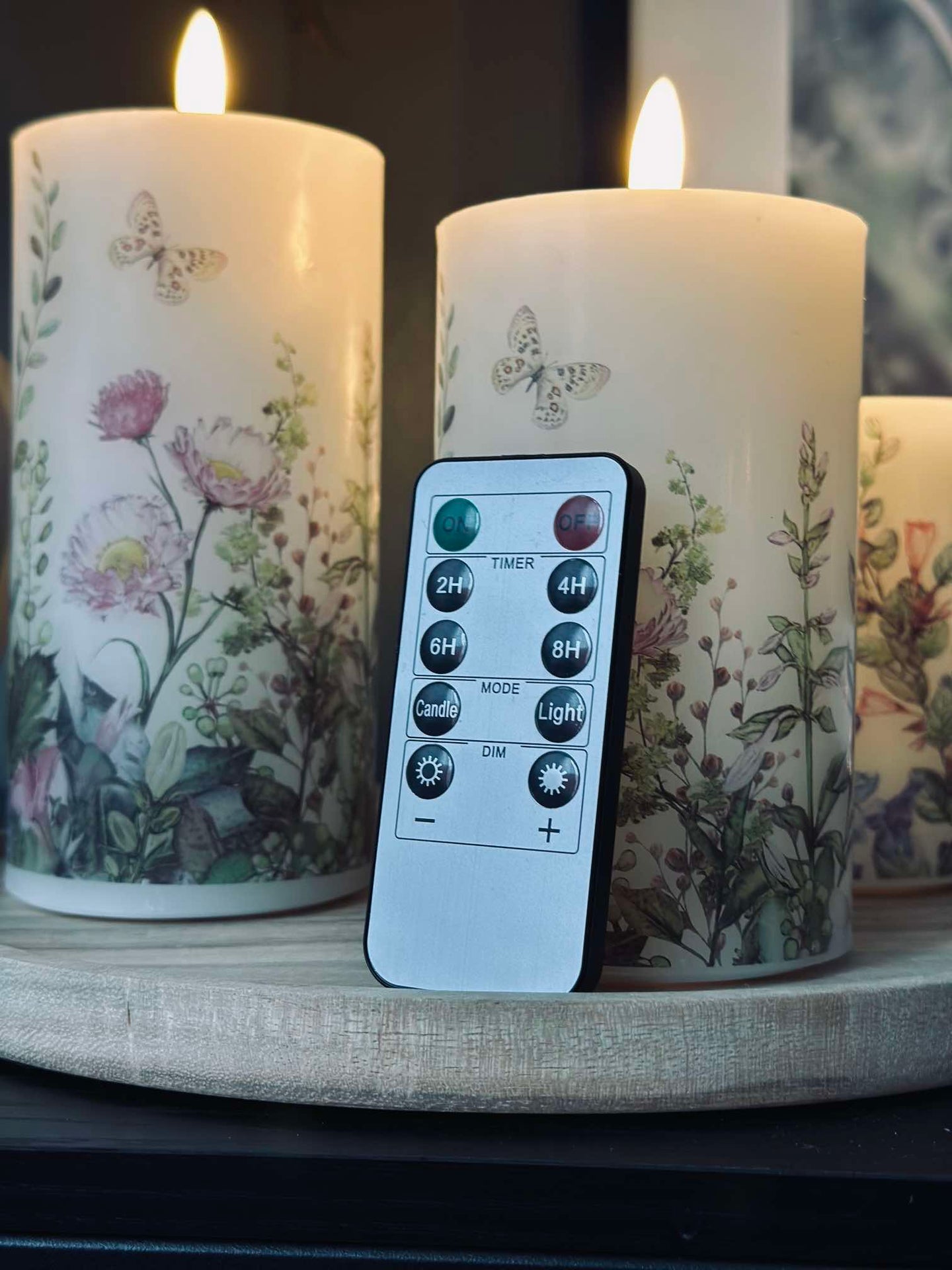 LED blockljus FLORA – Set med 3 st och fjärrkontroll