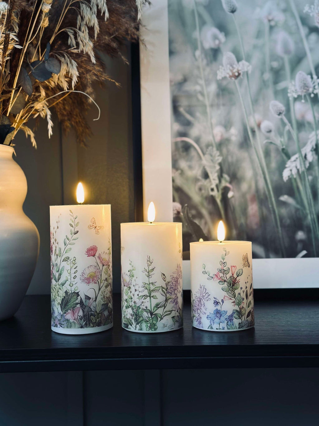 LED blockljus FLORA – Set med 3 st och fjärrkontroll