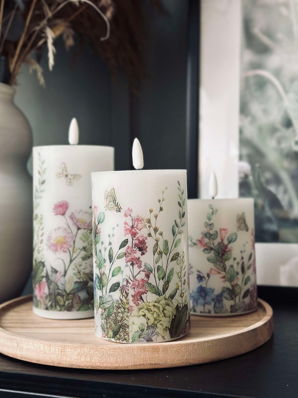 LED blockljus FLORA – Set med 3 st och fjärrkontroll