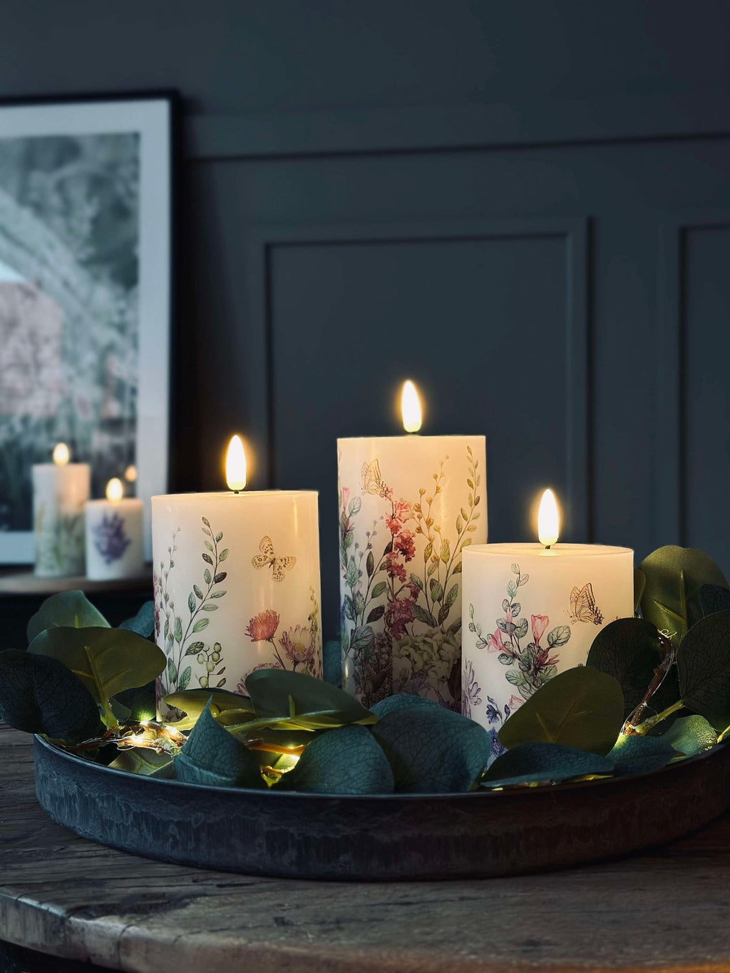 LED blockljus FLORA – Set med 3 st och fjärrkontroll