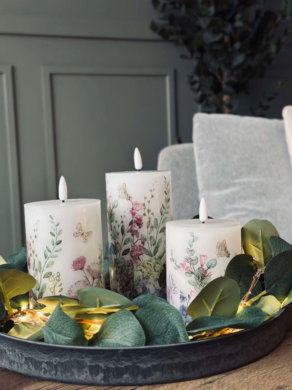 LED blockljus FLORA – Set med 3 st och fjärrkontroll