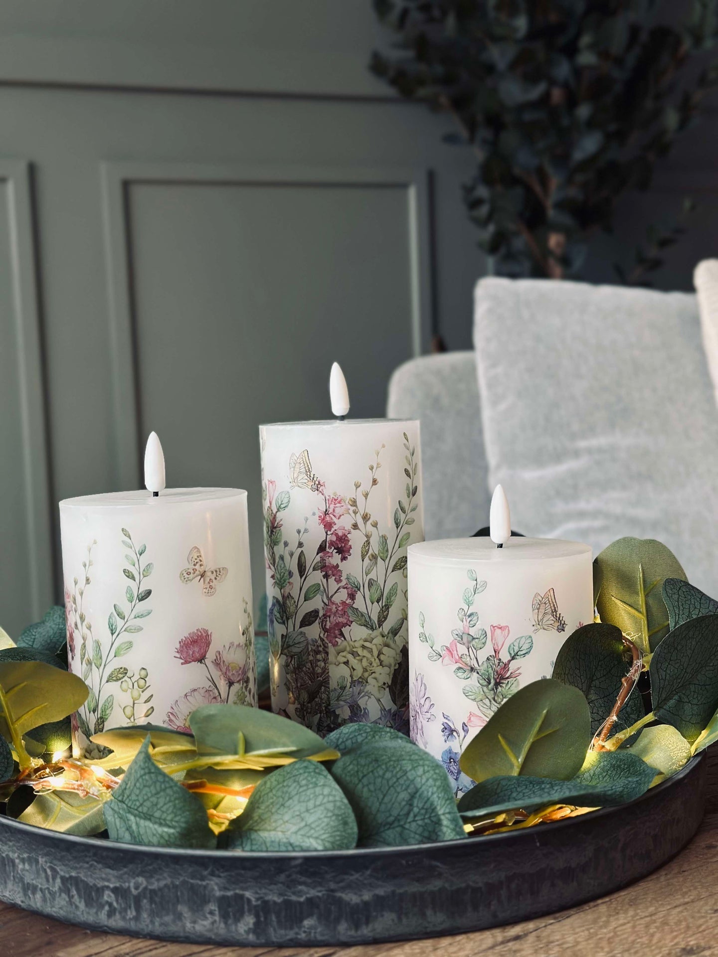 LED blockljus FLORA – Set med 3 st och fjärrkontroll