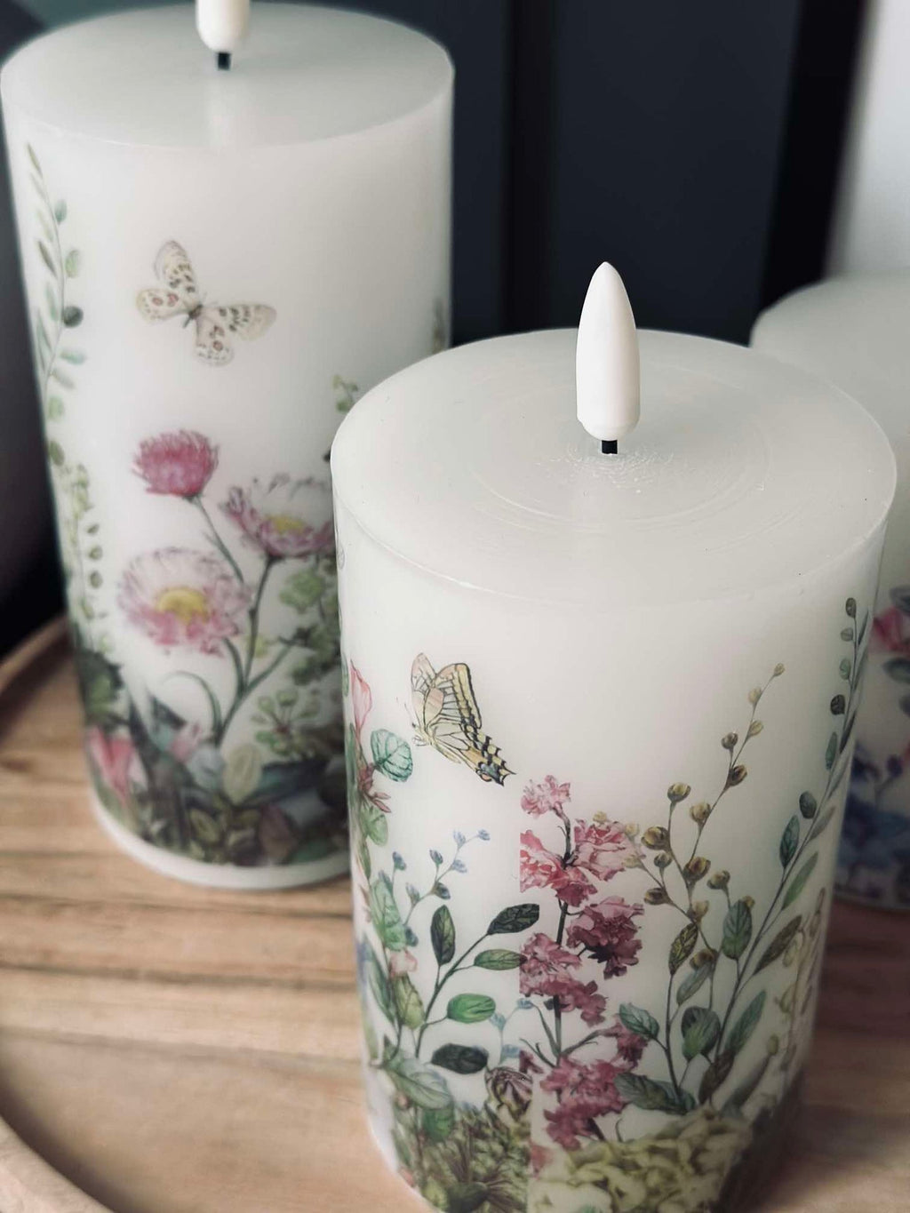 LED blockljus FLORA – Set med 3 st och fjärrkontroll