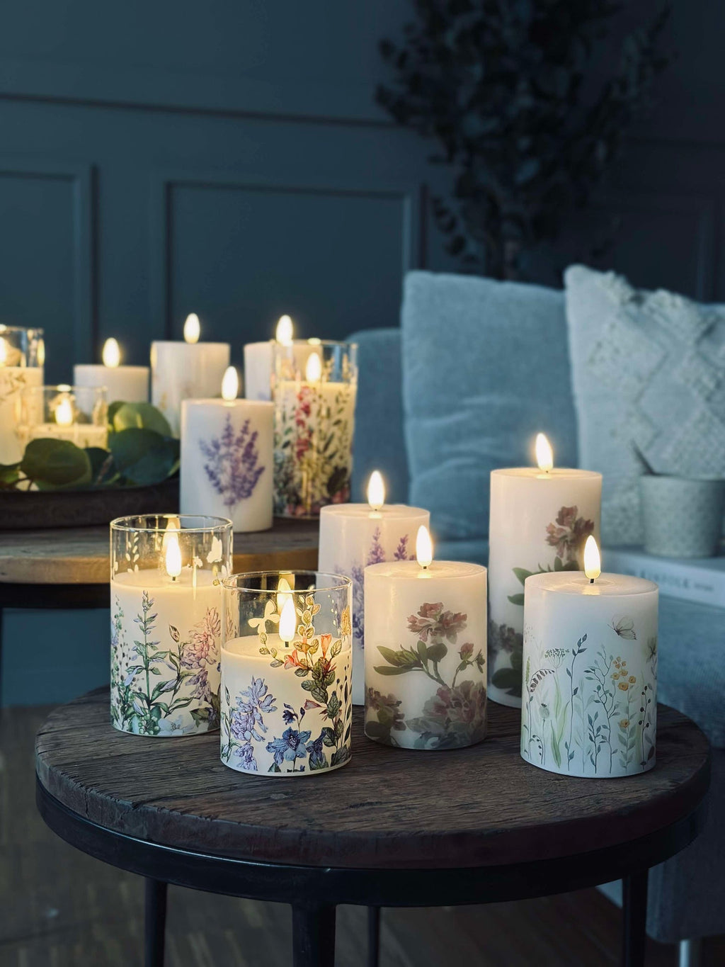 LED blockljus FLORA – Set med 3 st och fjärrkontroll