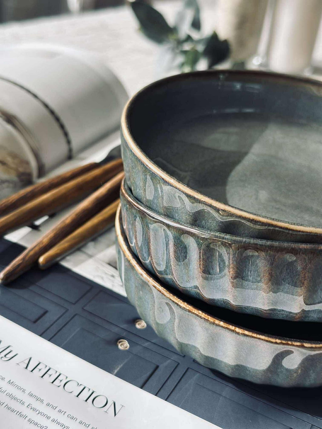 Skål VIGA randig stengods - Grå / brun 12cm