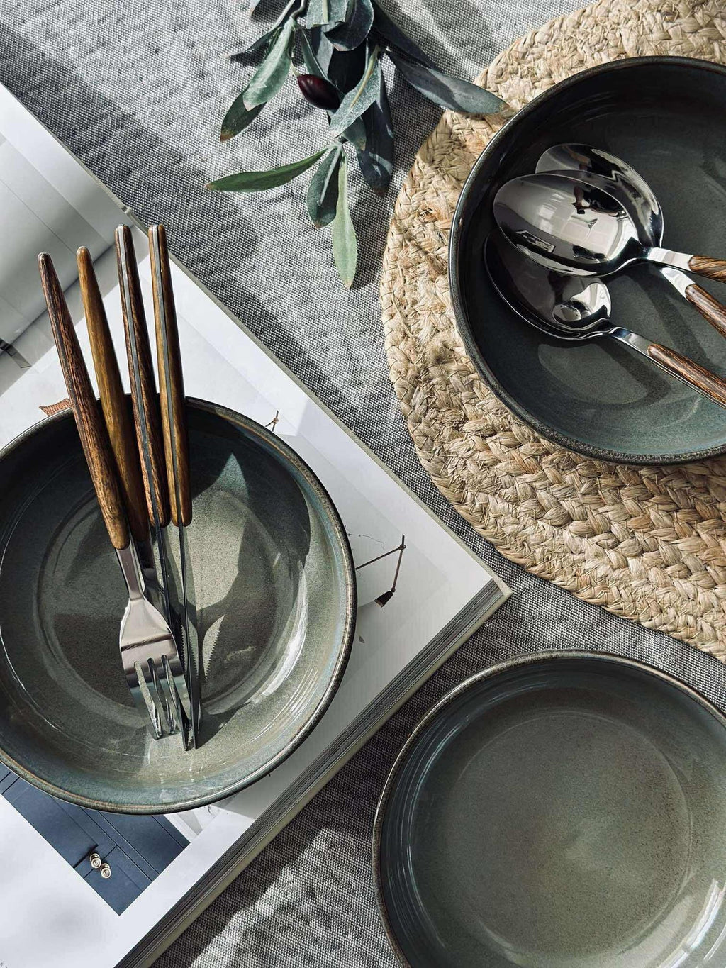 Skål VIGA randig stengods - Grå / brun 16cm