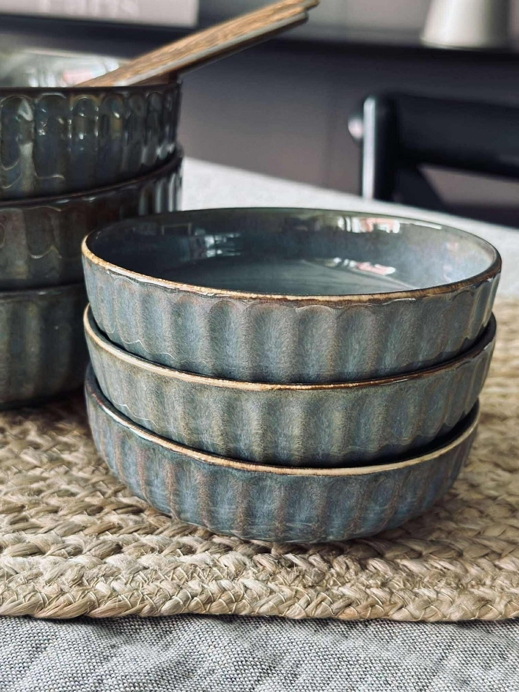 Skål VIGA randig stengods - Grå / brun 12cm