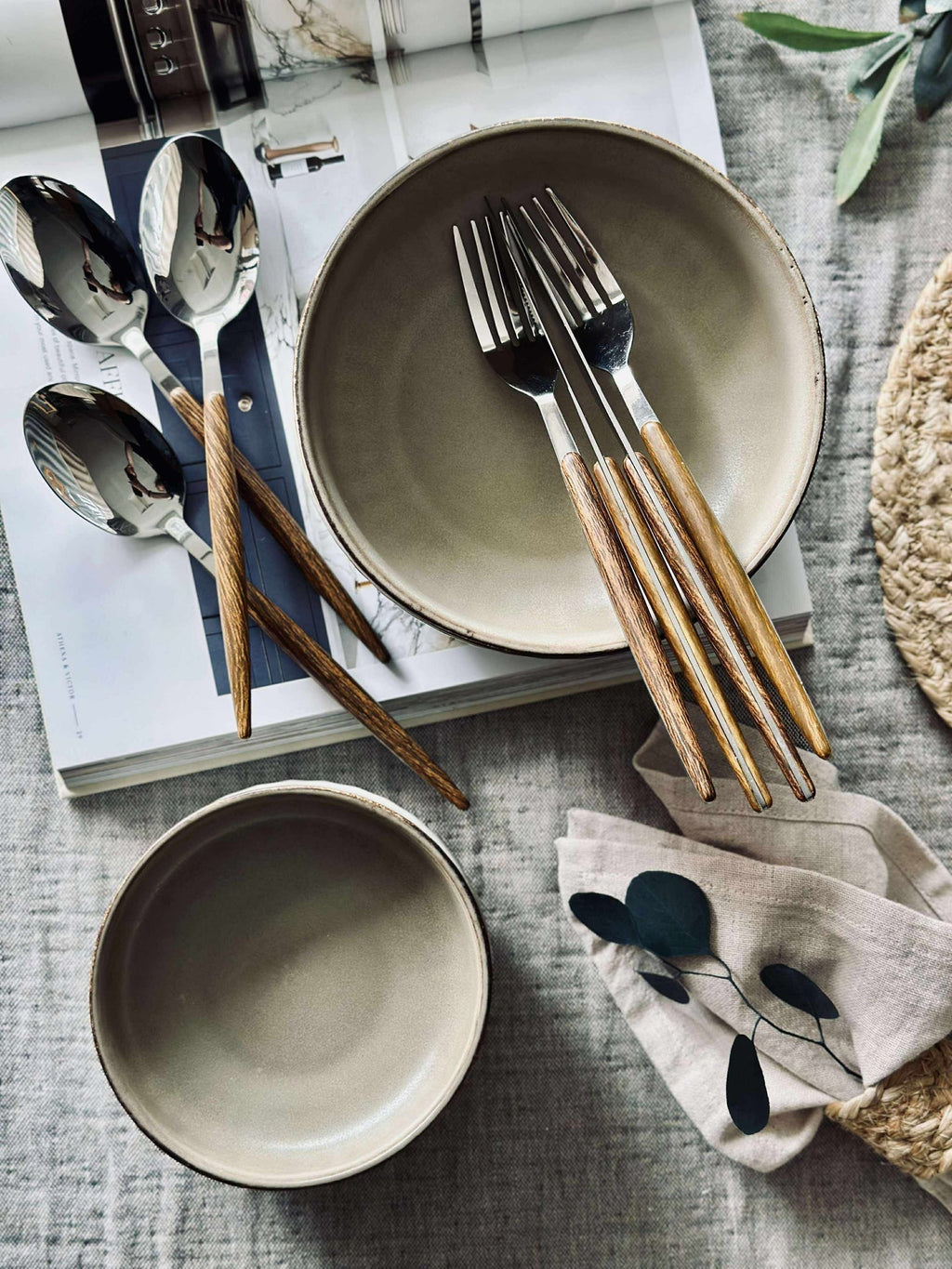 Skål VIGA randig stengods - Matt brun 16cm