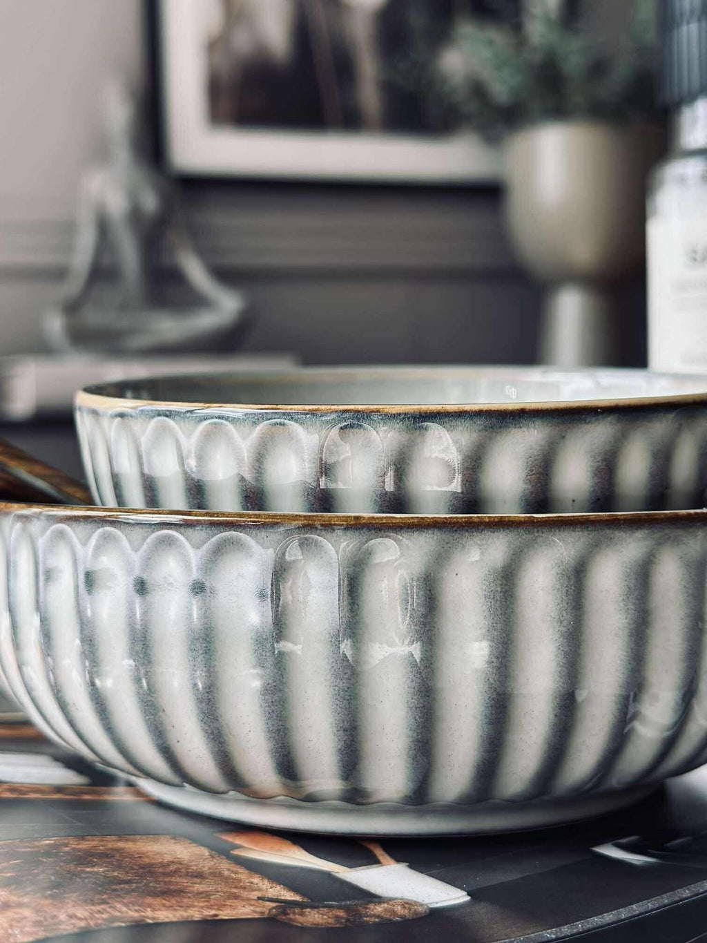 Skål VIGA randig stengods - Grå 12cm