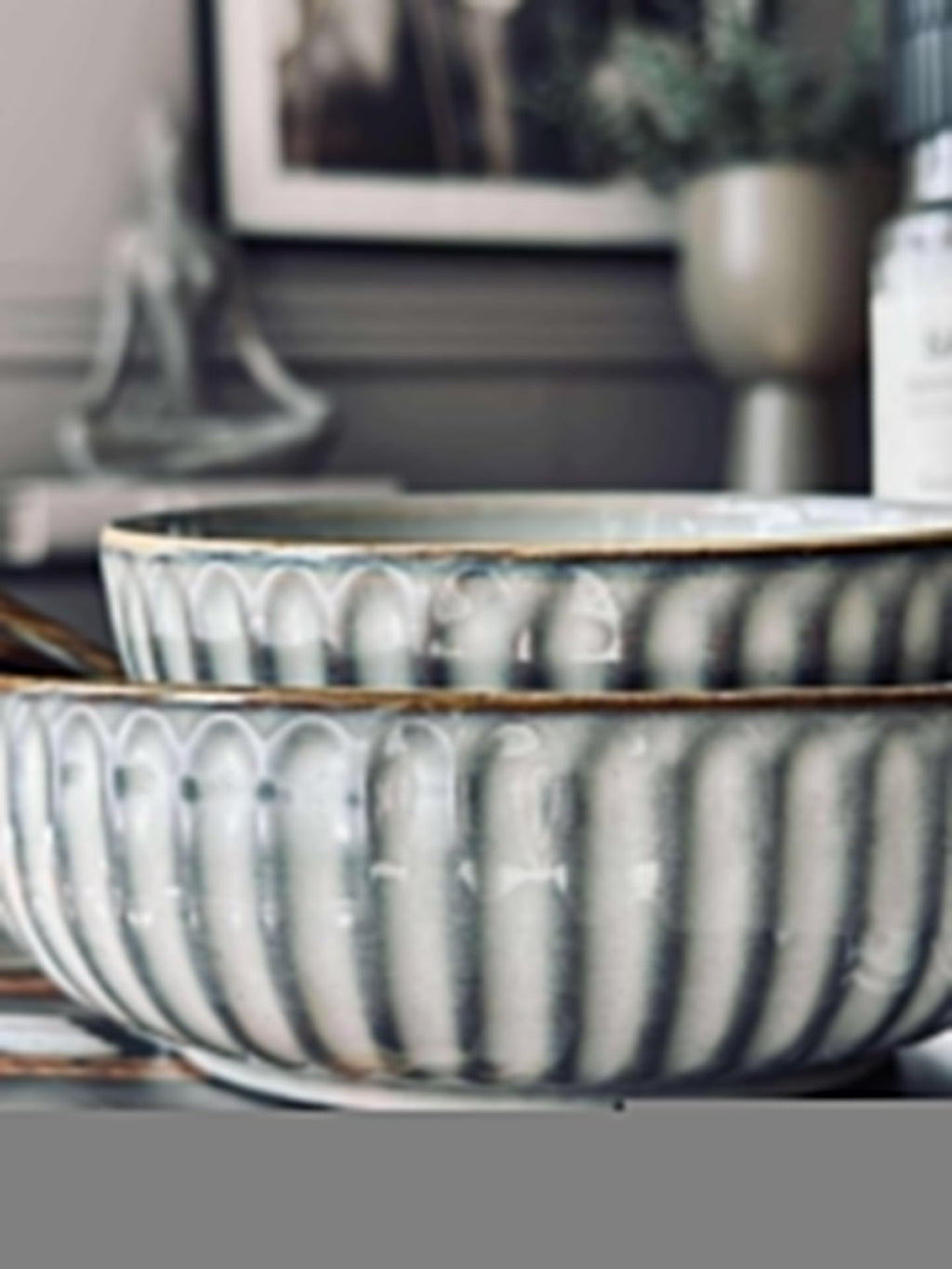 Skål VIGA randig stengods - Grå 16cm