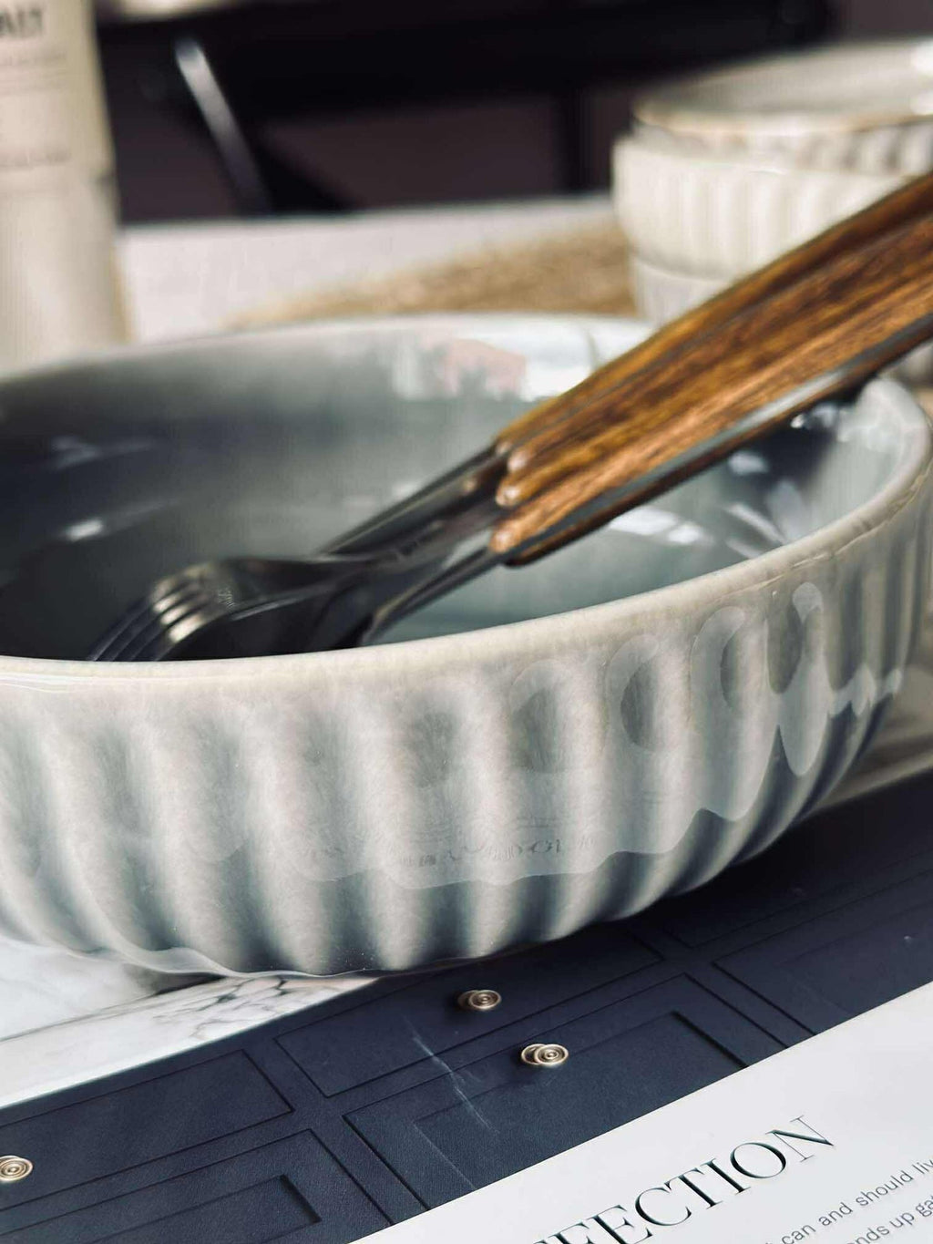 Skål VIGA randig stengods - Blå 16cm