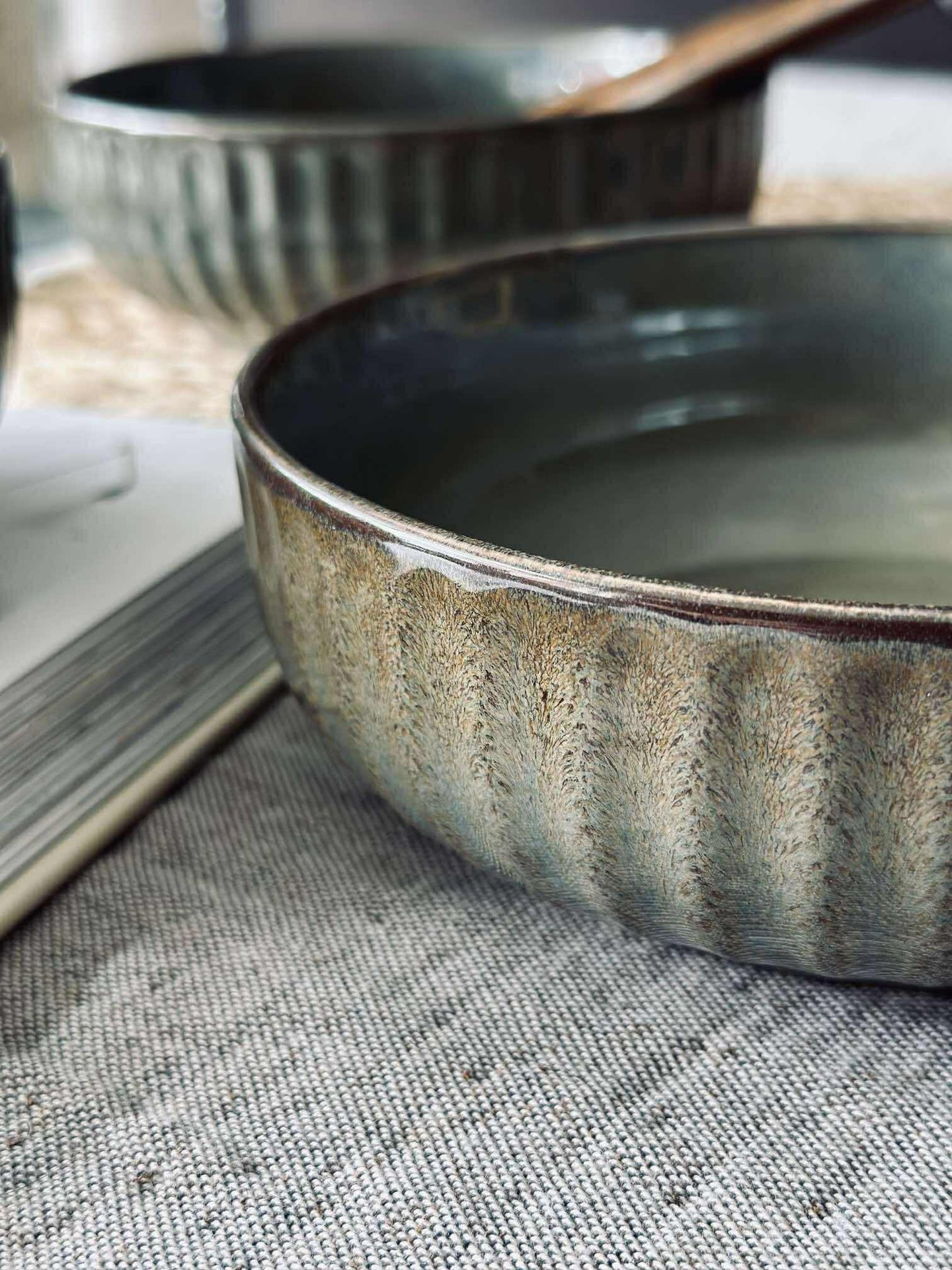 Skål VIGA randig stengods - Grå / brun 16cm