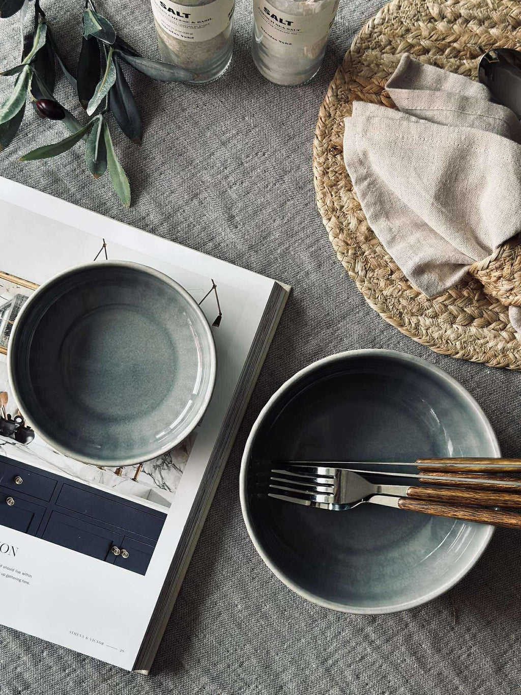 Skål VIGA randig stengods - Blå 16cm