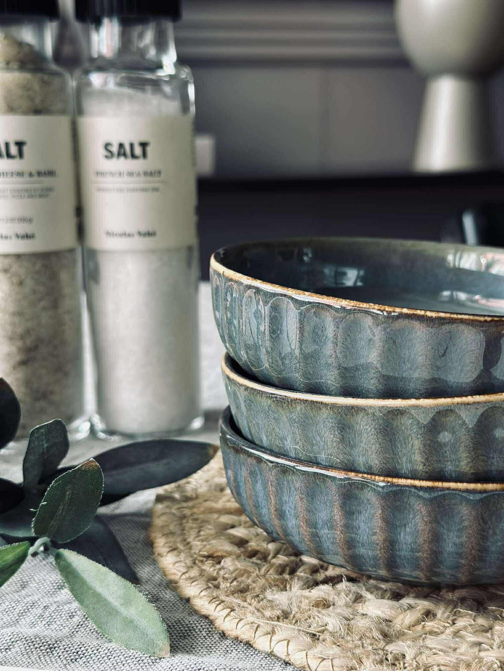 Skål VIGA randig stengods - Grå / brun 12cm