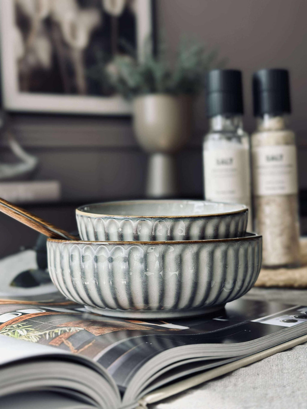 Skål VIGA randig stengods - Grå 16cm