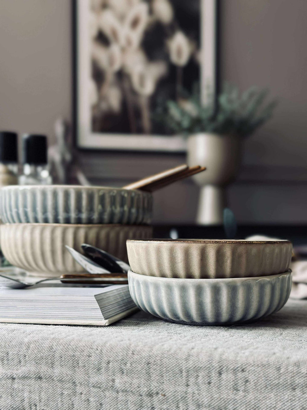 Skål VIGA randig stengods - Matt brun 16cm