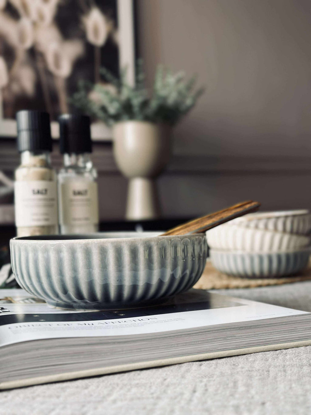 Skål VIGA randig stengods - Blå 16cm