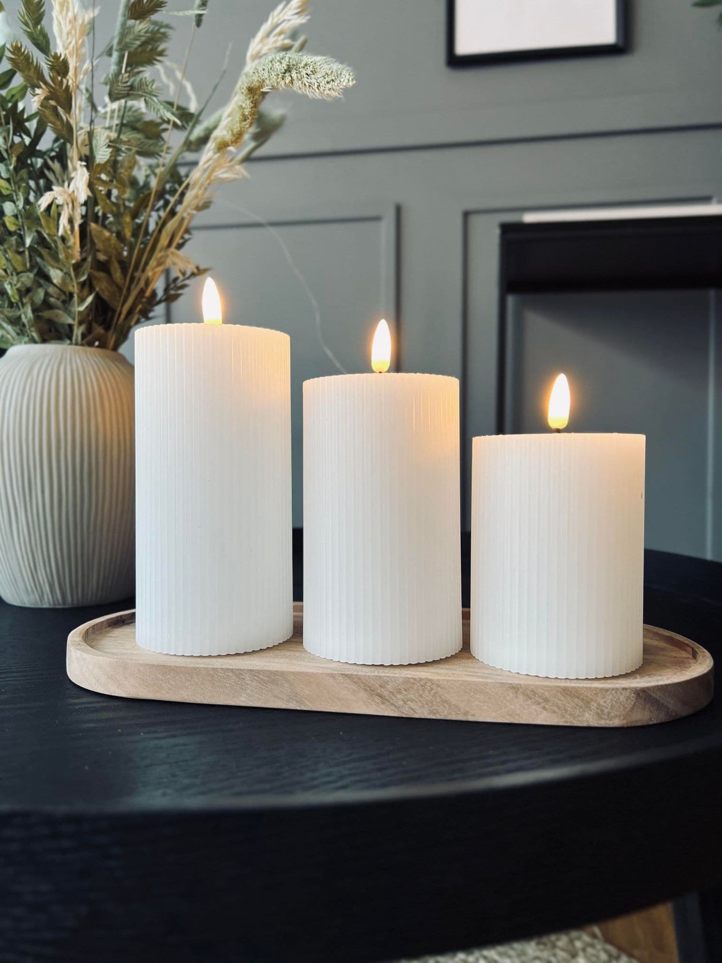 LED Blockljus med räfflor - Set med 3 st inkl fjärrkontroll